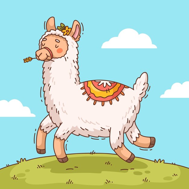 Ilustración de llama de dibujos animados dibujados a mano