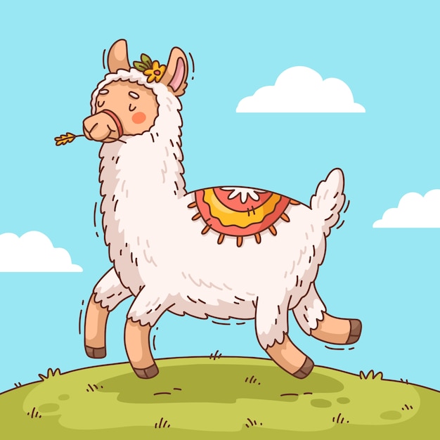 Ilustración de llama de dibujos animados dibujados a mano