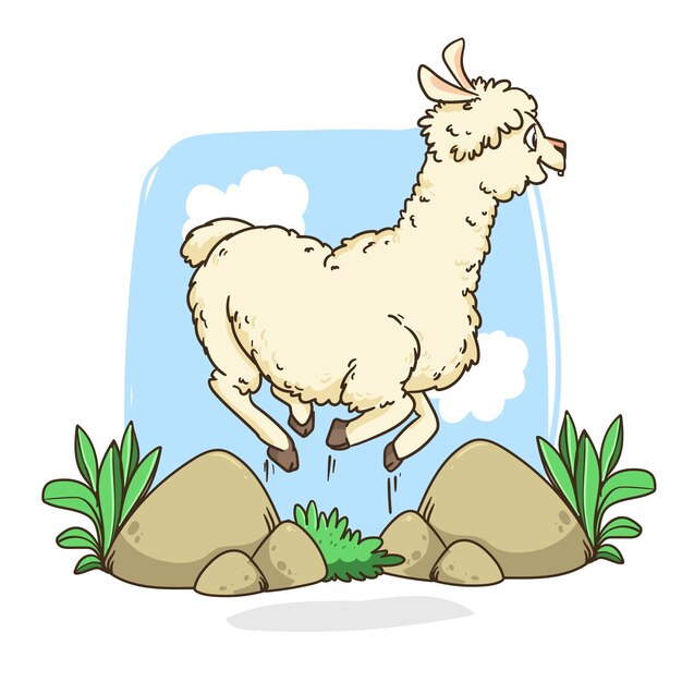 Ilustración de llama o alpaca de dibujos animados dibujados a mano
