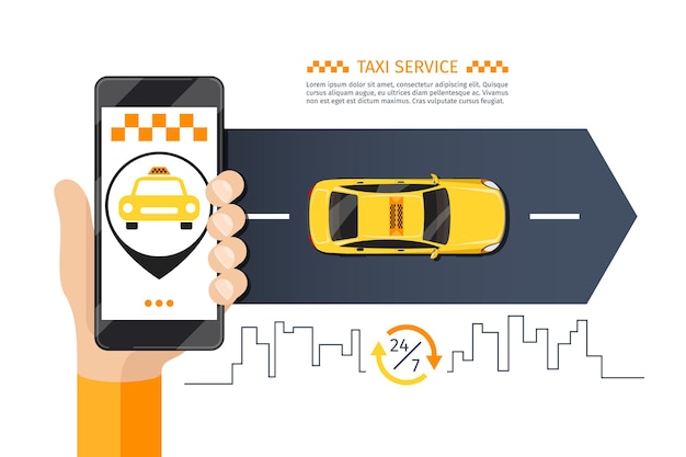 Ilustración de llamada de teléfono móvil de taxi taxi.
