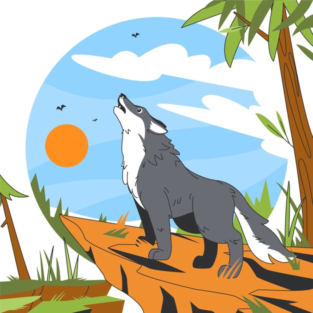 Ilustración de lobo de dibujos animados dibujados a mano