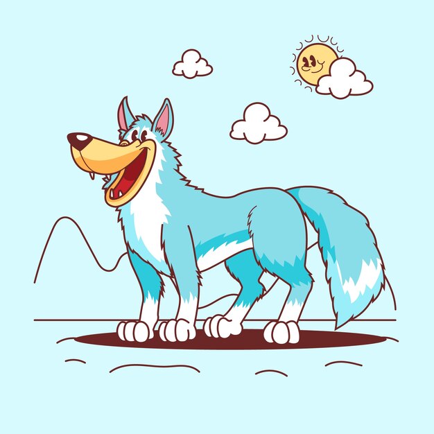 Ilustración de lobo de dibujos animados dibujados a mano