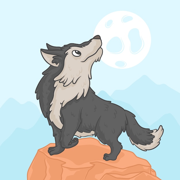 Ilustración de lobo de dibujos animados dibujados a mano