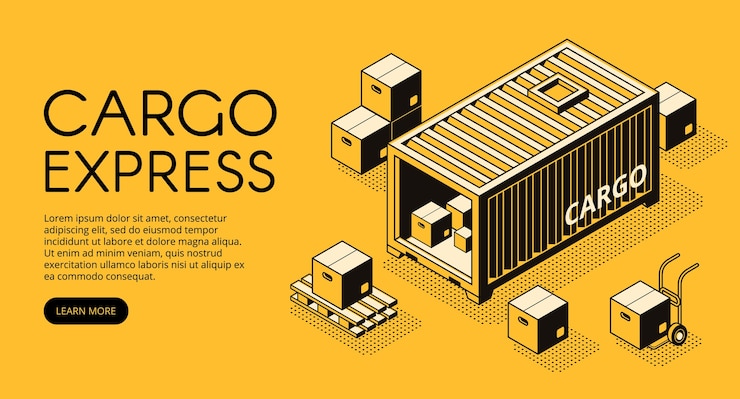 Vector gratuito ilustración logística de contenedores de carga de almacén con cajas de paquetería descargadas en palet