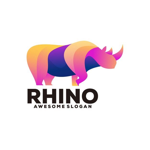 Ilustración de logotipo colorido degradado de rinoceronte