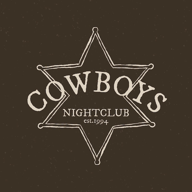 Ilustración del logotipo de la insignia del sheriff vintage en el tema del salvaje oeste