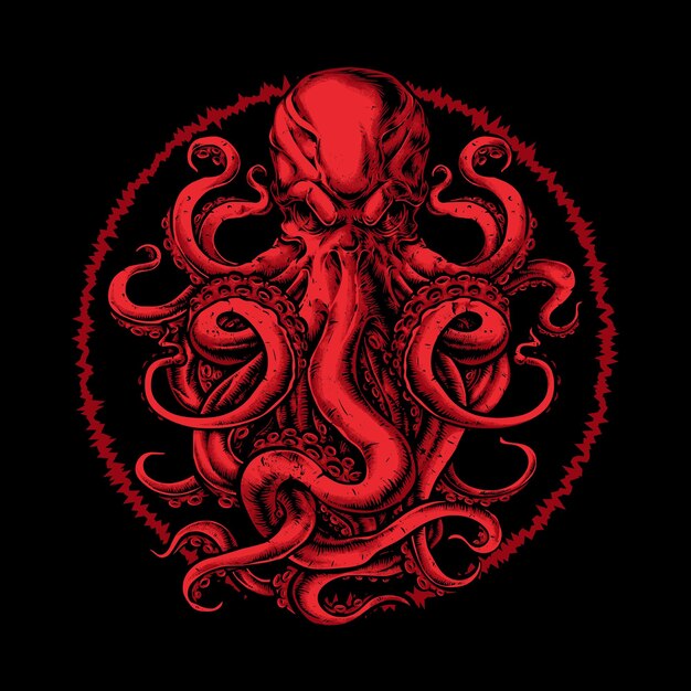 Ilustración del logotipo del vector del pulpo rojo