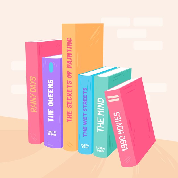 Ilustración de lomo de libro de diseño plano dibujado a mano
