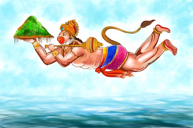 Ilustración de lord hanuman para el fondo de la tarjeta del festival hanuman jayanti