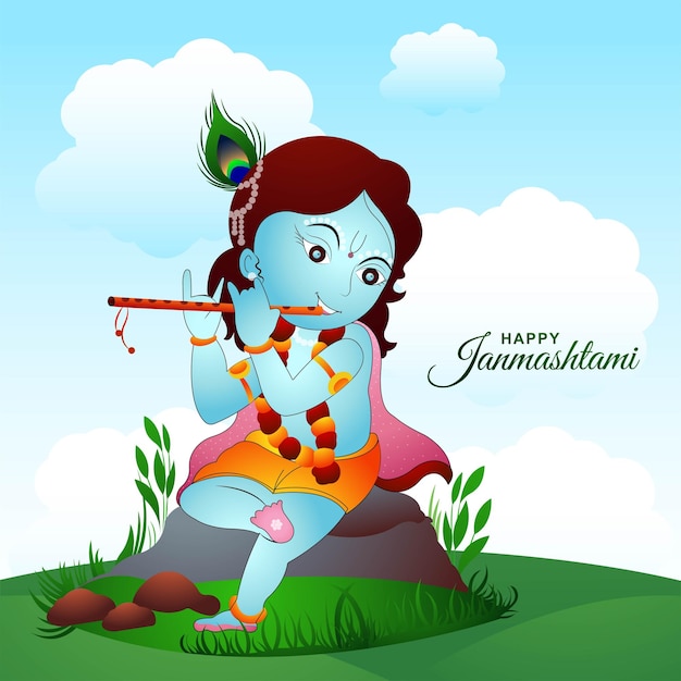 Vector gratuito ilustración de lord krishana en feliz fondo de vacaciones janmashtami