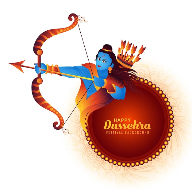 Ilustración de lord rama en el festival navratri del festival de la india para el fondo de la tarjeta feliz dussehra