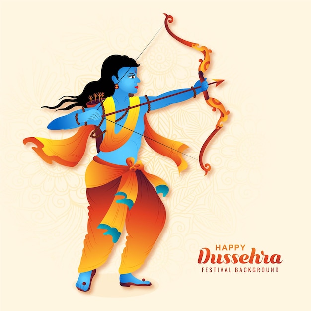 Vector gratuito ilustración de lord rama tarjeta de vacaciones india feliz fondo del festival dussehra