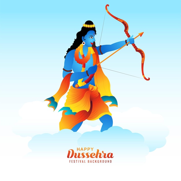 Ilustración de lord rama tarjeta de vacaciones india feliz fondo del festival dussehra