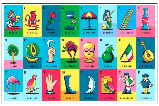 Ilustración de lotería mexicana dibujada a mano