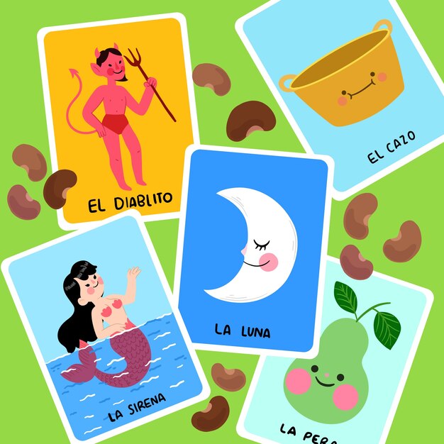 Ilustración de lotería mexicana dibujada a mano