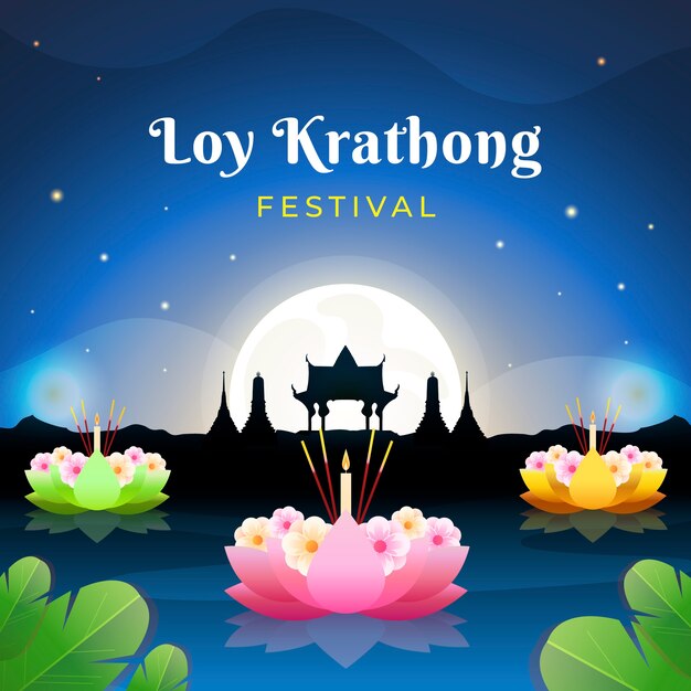 Ilustración de Loy Krathong con gradiente