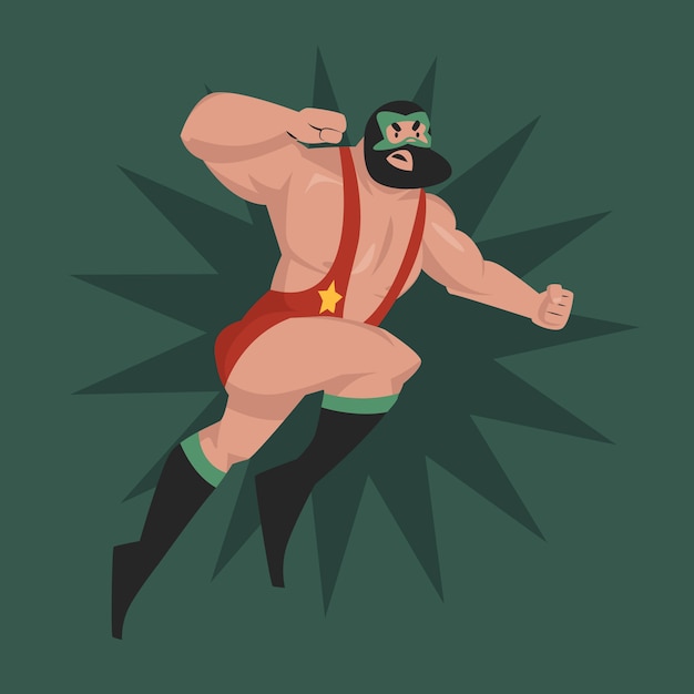 Ilustración de luchador mexicano dibujado a mano