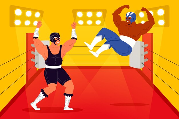 Ilustración de luchador mexicano dibujado a mano
