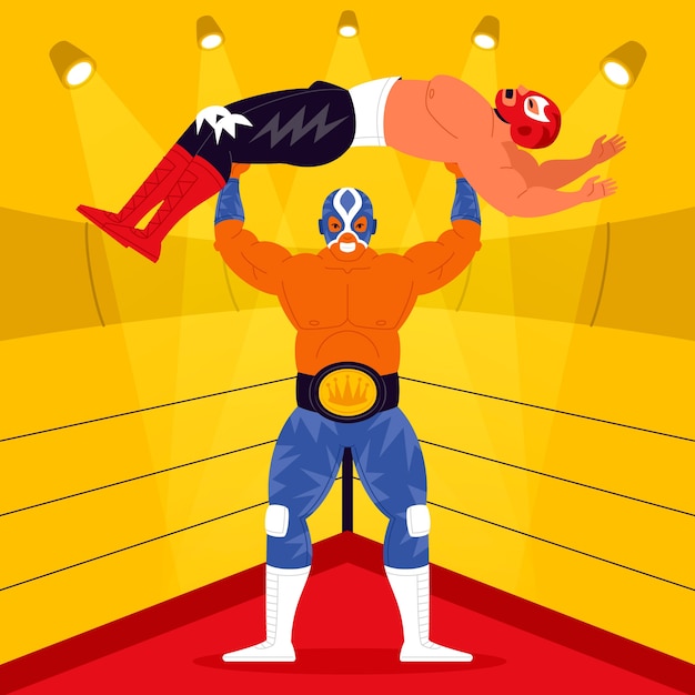 Ilustración de luchador mexicano dibujado a mano