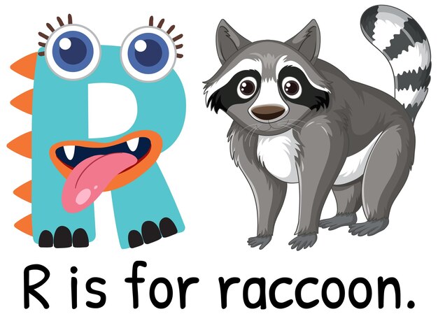 Ilustración lúdica del alfabeto con el mapaches