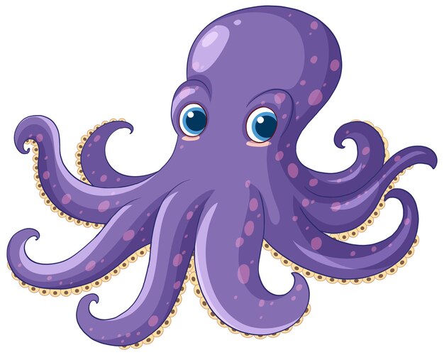 Ilustración lúdica del pulpo púrpura con los ojos grandes