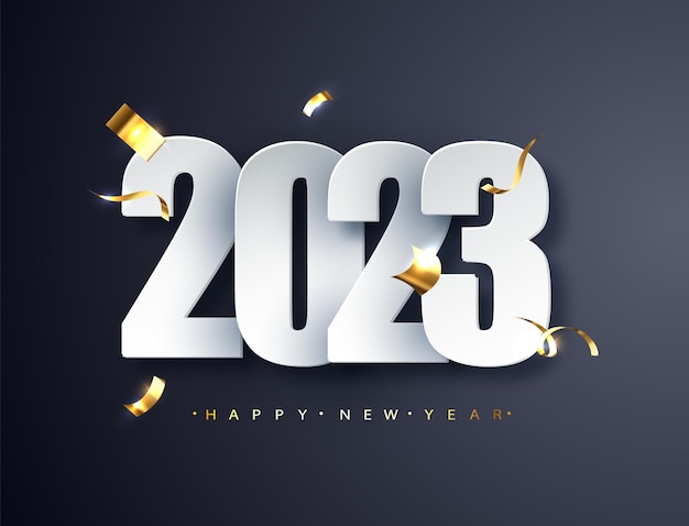 Ilustración de lujo de año nuevo 2023 sobre fondo oscuro saludos de feliz año nuevo