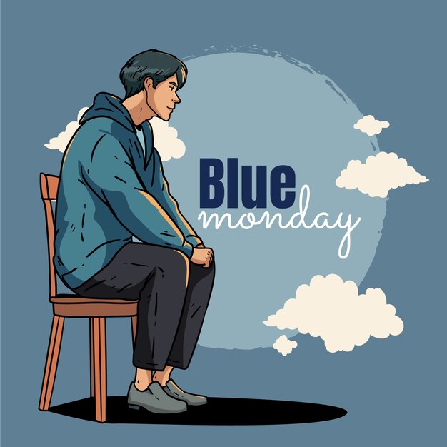 Ilustración del lunes azul dibujada a mano