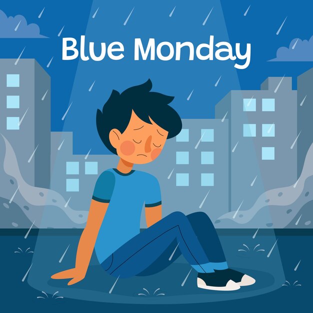 Ilustración del lunes azul plano