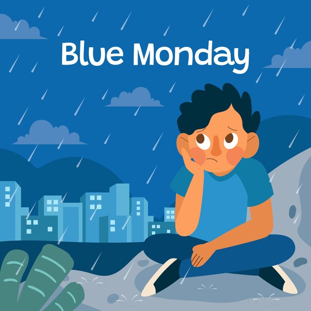 Ilustración del lunes azul plano