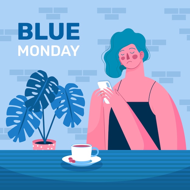 Ilustración del lunes azul plano