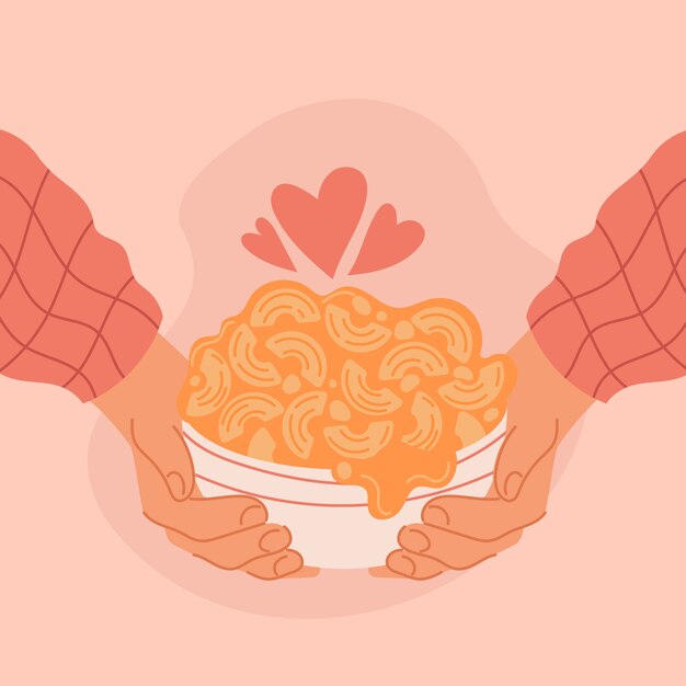 Ilustración de macarrones con queso dibujado a mano