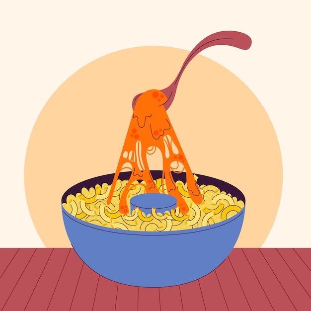 Ilustración de macarrones con queso dibujado a mano