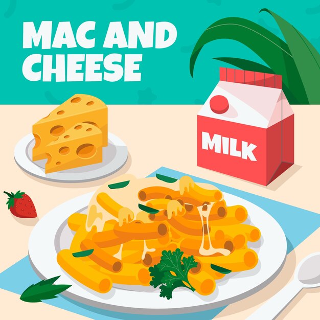 Ilustración de macarrones con queso dibujado a mano