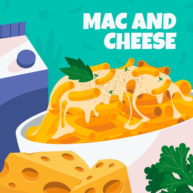 Ilustración de macarrones con queso dibujado a mano