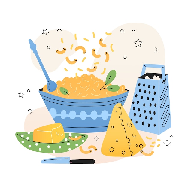 Vector gratuito ilustración de macarrones con queso dibujado a mano