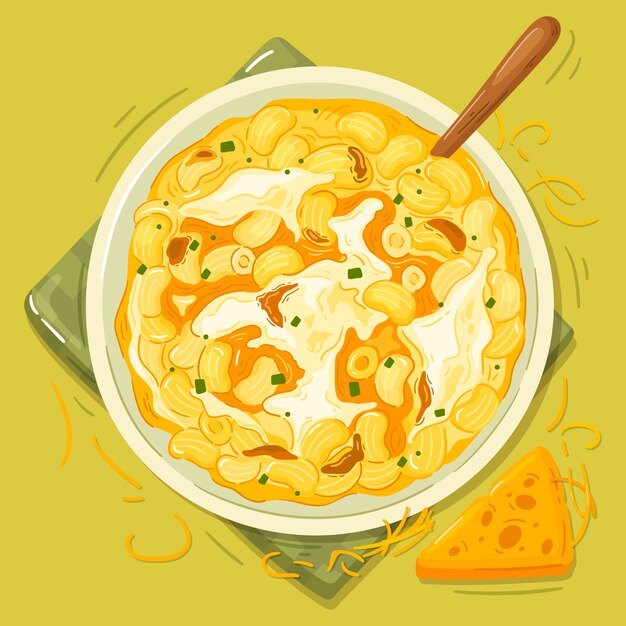 Ilustración de macarrones con queso dibujado a mano
