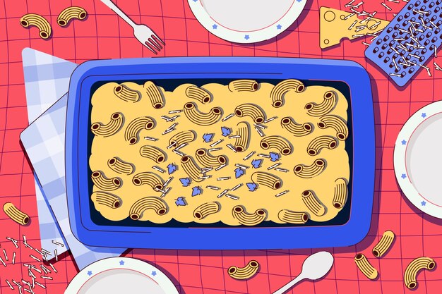 Ilustración de macarrones con queso dibujado a mano