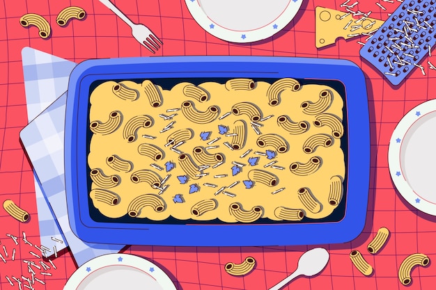 Ilustración de macarrones con queso dibujado a mano
