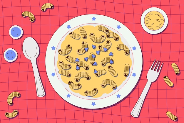 Ilustración de macarrones con queso dibujado a mano
