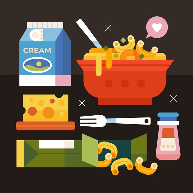 Ilustración de macarrones con queso dibujado a mano