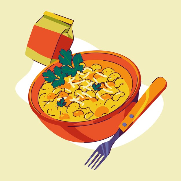 Ilustración de macarrones con queso dibujado a mano