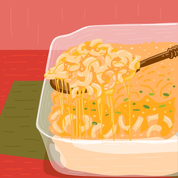 Ilustración de macarrones con queso dibujado a mano