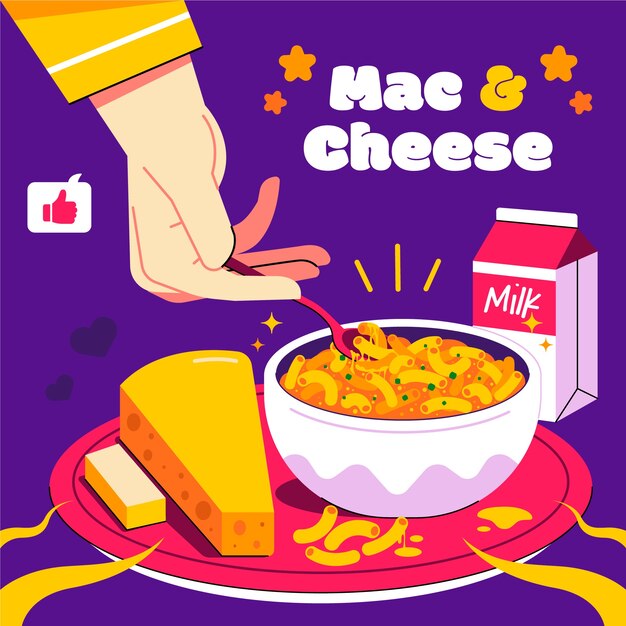 Ilustración de macarrones con queso de diseño plano