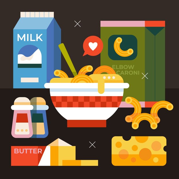 Ilustración de macarrones con queso de diseño plano
