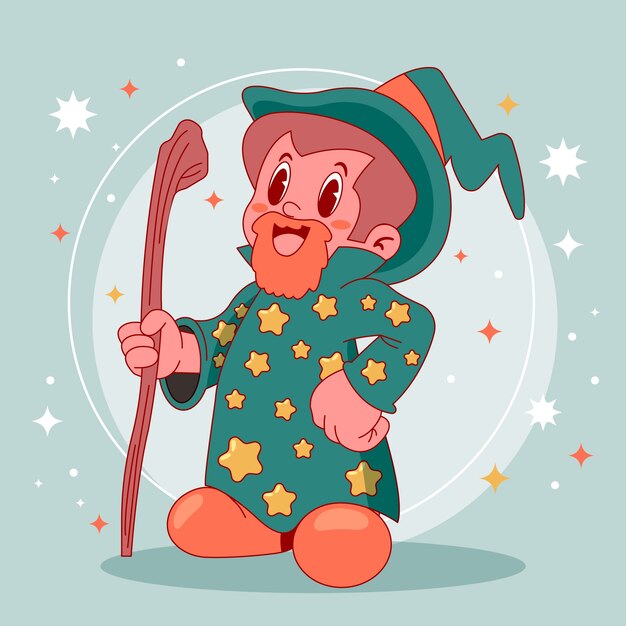 Ilustración de mago de dibujos animados dibujada a mano