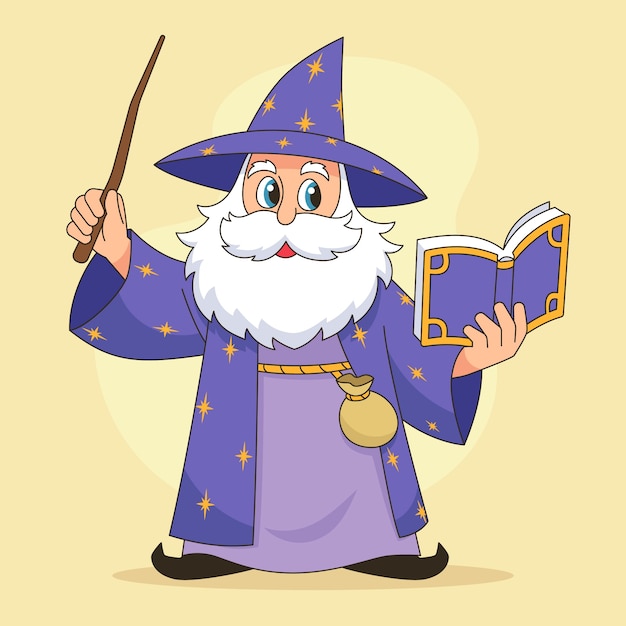 Ilustración de mago de dibujos animados dibujada a mano