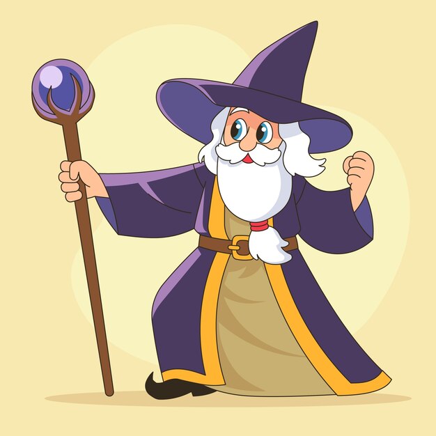 Ilustración de mago de dibujos animados dibujada a mano