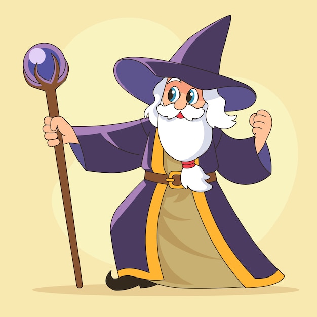 Ilustración de mago de dibujos animados dibujada a mano