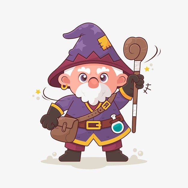 Ilustración de mago de dibujos animados dibujada a mano