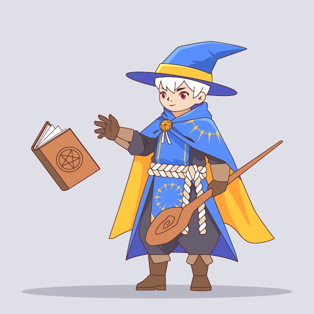 Ilustración de mago de dibujos animados dibujada a mano